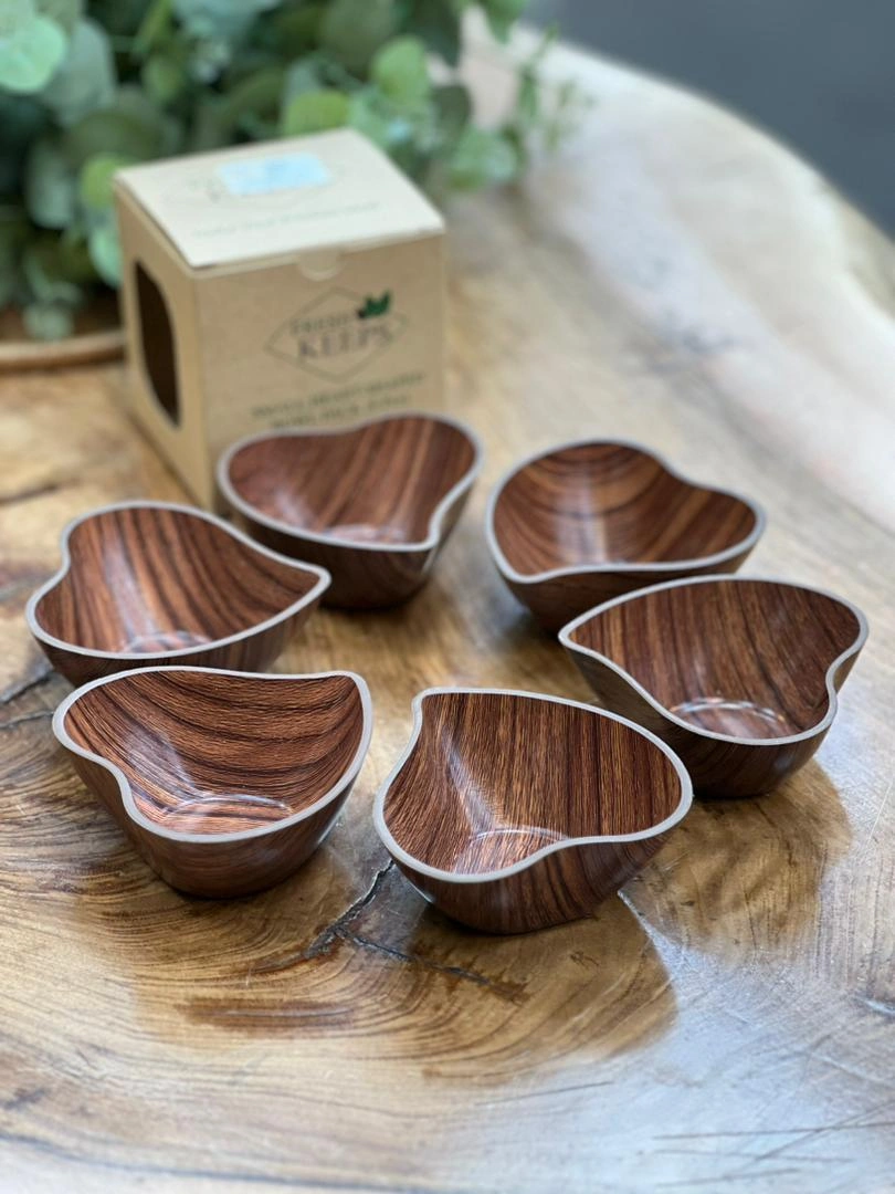 پک ۶ عددی کاسه قلبی طرح چوب فرش کیپس – مناسب سرو تنقلات