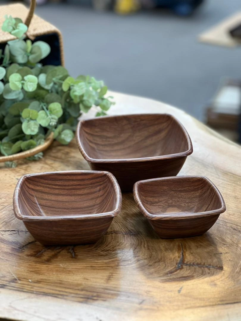 ست سه عددی کاسه مربع طرح چوب فرش کیپس – مناسب سرو تنقلات و دسر