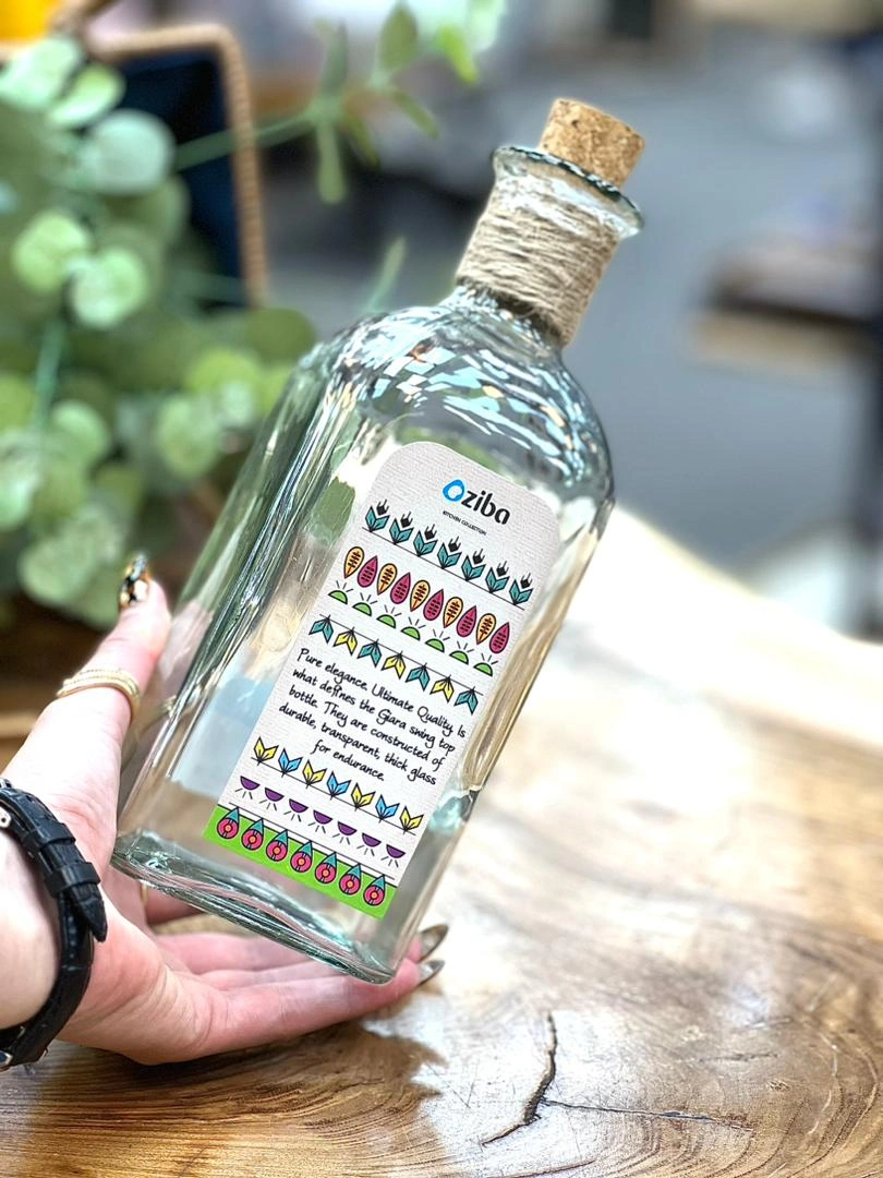 بطری شیشه‌ای شفاف مدل ترنگ زیباسازان با درب چوب‌پنبه‌ای