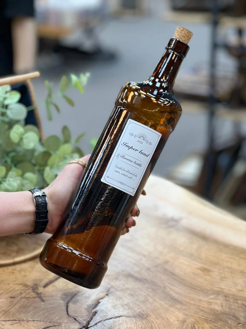 بطری شیشه‌ای قهوه‌ای امپرلند مدل روما با درب چوب‌پنبه‌ای طبیعی