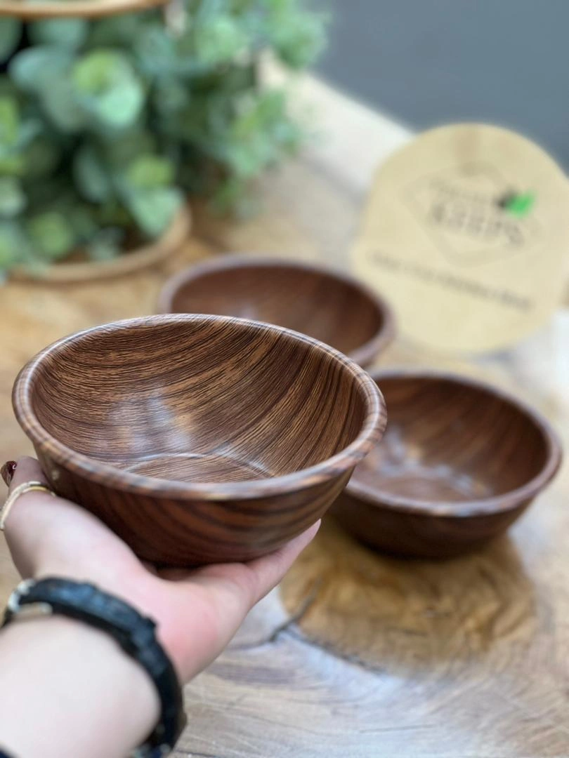 ست سه عددی کاسه پلاستیکی طرح چوب فرش کیپس – مناسب سرو تنقلات