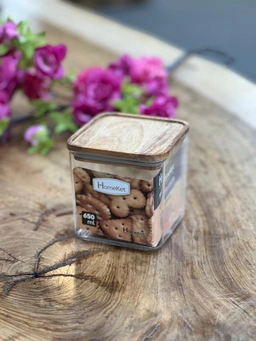 جا حبوباتی مربع درب چوبی آراگل ش 1 با طراحی مدرن و بدنه شفاف